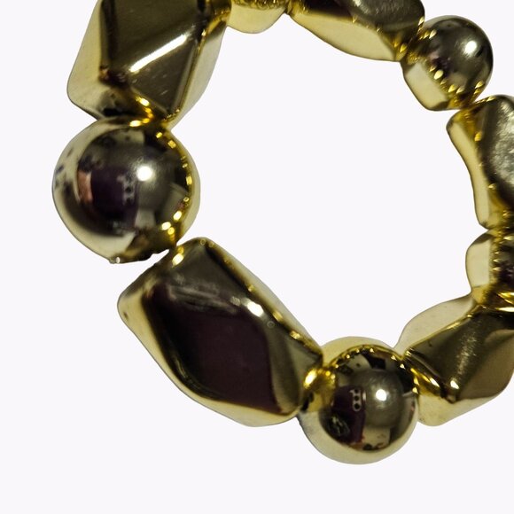 Elegant Gold Tone Nugget Bead Stretch Statement Bracelet Evening Fashion Jewelry - Picture 2 of 3